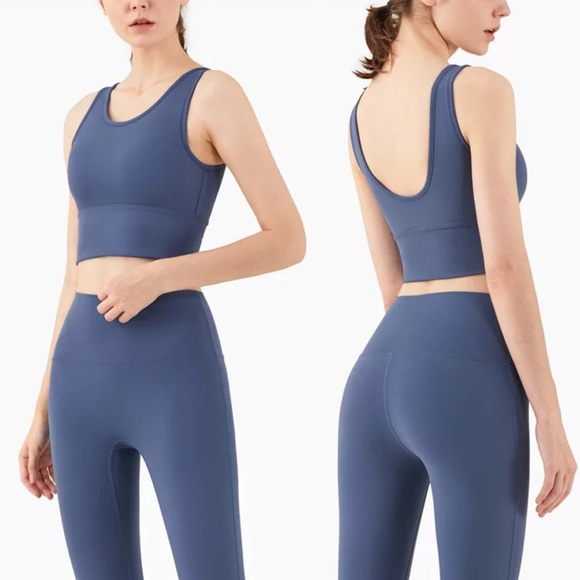 Tops - Ocean Blue Yoga Sport Halter Low Back Crop Top